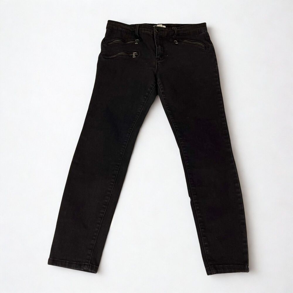 Forever 21 Jeans Women 30 Skinny Moto Black Stretch Denim Zipper Pocket Biker